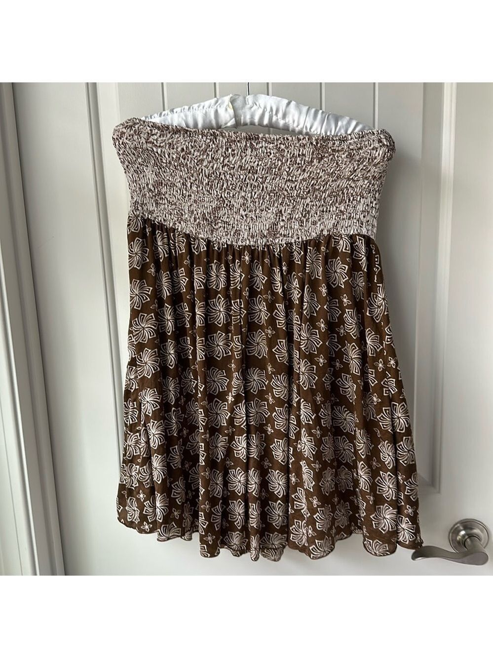 Basil & Maude All Silk Skirt or Strapless Top. Stretch smocked at top Size large